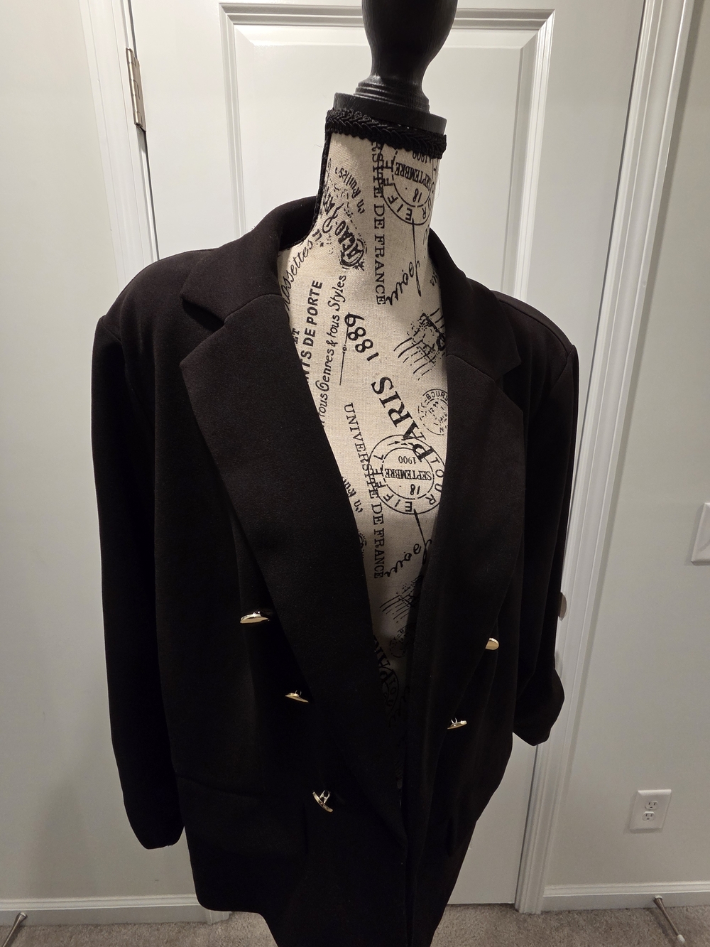 Black Double-Breasted Women's Blazer with Gold Buttons